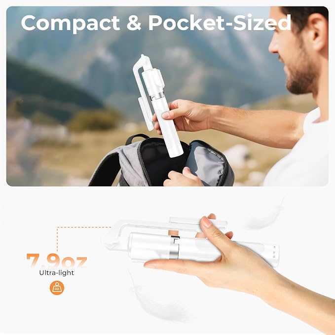 Sensyne 53" Selfie Stick for Phone, Extendable Travel Tripod with Detachable Remote for Photography, Selfies, Compatible with All Cell Phones, White - Image 2