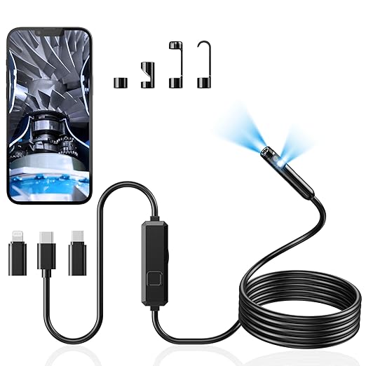Endoscope Camera with Light, Dual-Lens 1920P HD Borescope with 8 Adjustable LED Lights, IP67 Waterproof Boroscope Inspection Tools, 9.8ft Semi-Rigid Snake Camera for iOS & Android by Acoath