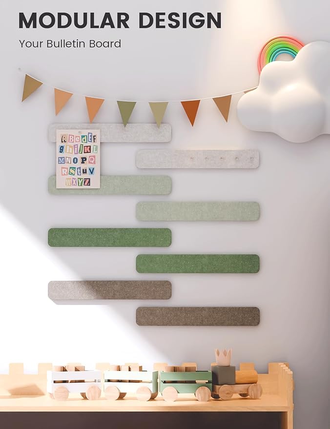 Fluxynara 13" x 2" Felt Wall Panels, Moss Haven | 8-Pack Includes 50 Push Pins and Adhesive Tabs for Photos, Notes and Decor in Bedroom Doors, Home Office or Studios - Image 5