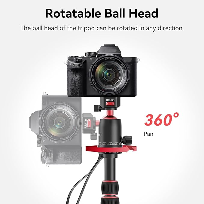 ULANZI TT31 72.4" Claw Quick Release Aluminum Camera Tripod & Monopod, Panorama 360° Ball Head Detachable w 180°Revertible Legs, Up Load 8.82lb, for Sony/Canon/Nikon/Fujifilm and More - Image 7