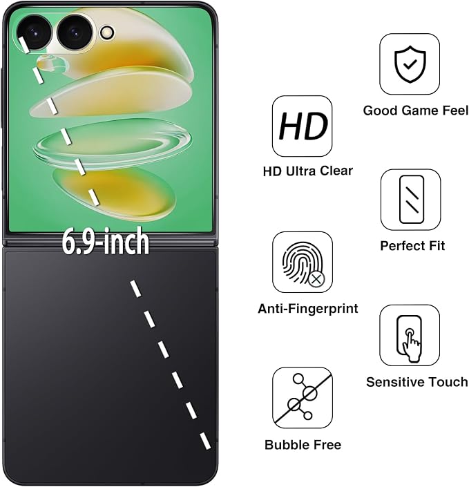 2+2 Pack Privacy Screen Protector for Samsung Galaxy Z Flip 8 | Anti Spy Tempered Glass, with Camera Lens Protector, Anti Scratch, Bubble Free - Image 2