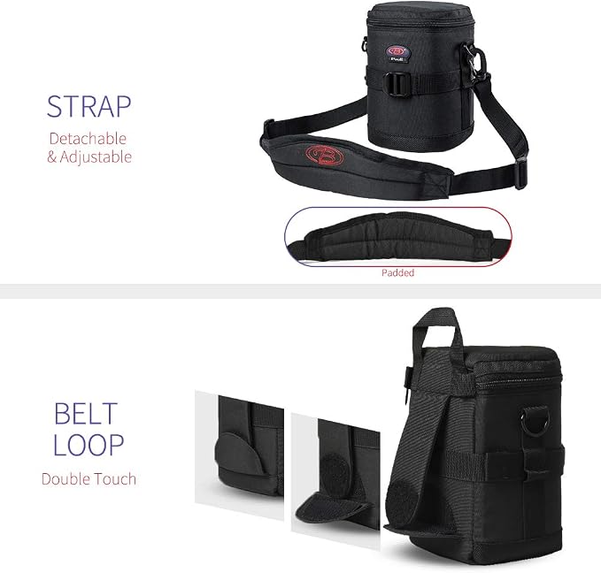 Camera Lens Pouch for DSLR Lenses Up to 4.33" x 6.70" | Durable Water-Resistant Lens Case with Thick Padding, Zip Closure & Shoulder Strap for DSLR Lens Protection - Image 5