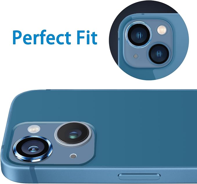 for iPhone 13 Mini/iPhone 13 Camera Lens Protector, Anti-Scratch 9H Tempered Glass Metal Camera Screen Protector Shockproof Cover Film Ring -2 Pcs Blue - Image 3