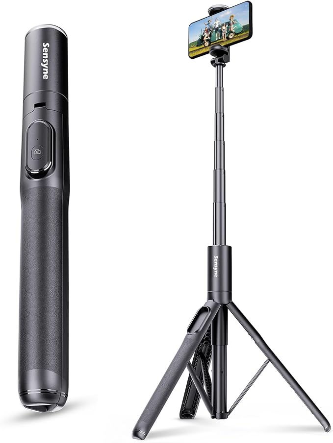 Sensyne 68" Phone Tripod & Selfie Stick, Lightweight All in One Phone Tripod Integrated with Wireless Remote Compatible with All Cell Phones for Selfie/Video Recording/Photo/Live Stream/Vlog（Black） by sensyne
