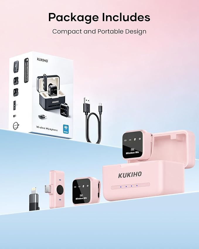 Wireless Lavalier Microphone for iPhone iPad Android with Charging Case 80h Battery Life, Noise Cancellation, 164ft Range Plug-Play Clip On Lapel Mic for YouTube, Video Recording, Vlog (Pink) - Image 9