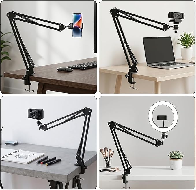 LenTok Overhead Tripod Mount for Camera Webcam Ring Light, Flexible Over Head Arm for iPhone with Phone Holder and Ball Head, Table Stand Accessory for Phone Video Recording Live Stream - Image 5