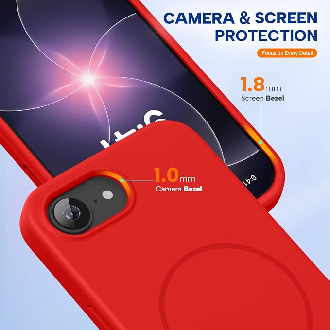 miracase Magnetic for iPhone 17e Case & iPhone 16e Case, [Soft Anti-Scratch Microfiber Lining], Compatible with MagSafe, Silicone Shockproof Protection Phone Case for iPhone 17e/16e, Red - Image 8
