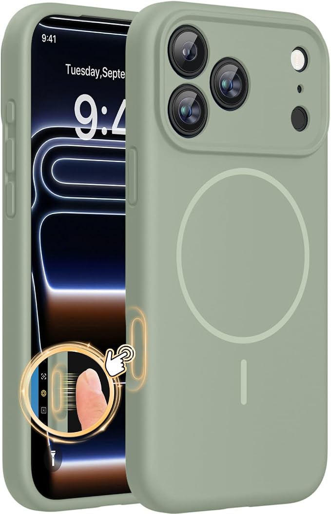 Miracase Magnetic for iPhone 17 Pro Case, Silicone, Patina Green | Compatible with MagSafe, Soft Microfiber Lining,Shockproof Drop Protection Phone Case for 17 Pro by Miracase