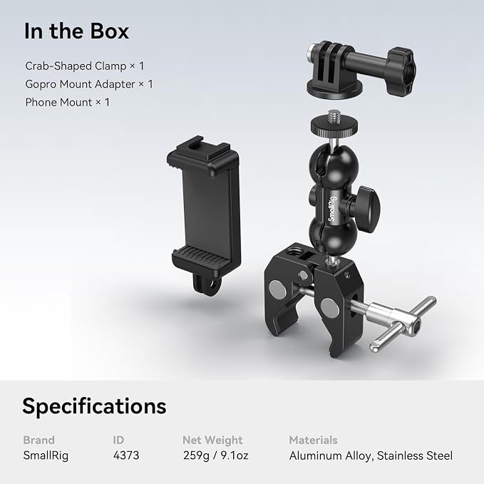 SMALLRIG Camera Mount Kit, Ball Head Magic Arm With Clamp, Super Clamp With Non-Slip Threads for GoPro, Webcam, Camera, Phone, Monitor and Light - Image 7