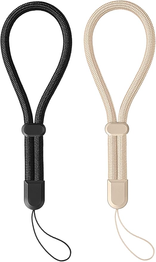 2 Pc Phone Wrist Strap Charm Anti-Lost Lanyard Hand Wristlet Finger Grip Strong Durable Adjustable for Women Men Universal for iPhone Camera Keychain USB Flash Drive Wallet ID Tag Black Beige by Casecond
