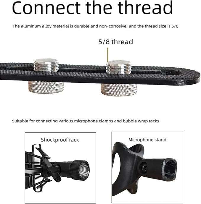 double mic holder Stereo bar Array Spacing Microphone Mount Holds 2 Mics XY and ortf Mic T-Bar Bracket, Fits 3/8" and 5/8" dual Mic Stands with Included Adapter - Image 3