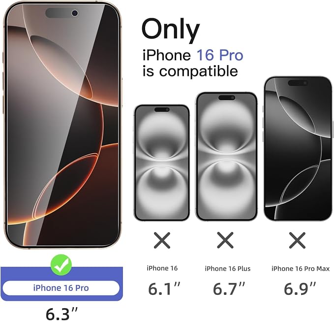 NEW'C 3x Privacy Screen Protector for iPhone 16 Pro (6.3 inches)+ 3x Camera Lens Protector, Sensor Protection, Case Friendly Tempered Glass Film, Ultra Resistant, Easy installation tool included - Image 2