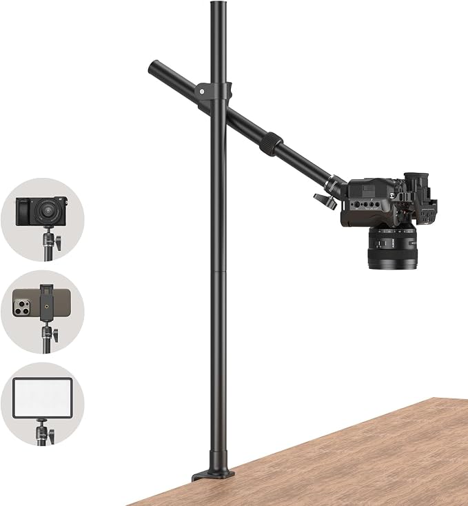 SMALLRIG Camera Desk Mount, Overhead Camera Arm Stand for Desk with 360° Ball Head,for DSLR Cameras, Cell Phones, Lights, Microphones | with 360° Ball Head, Adjustable Height, 1/4"-20 Screw and 3/8"-16 Hole for DSLR Cameras, Phones, LED Lights, Microph... by SmallRig