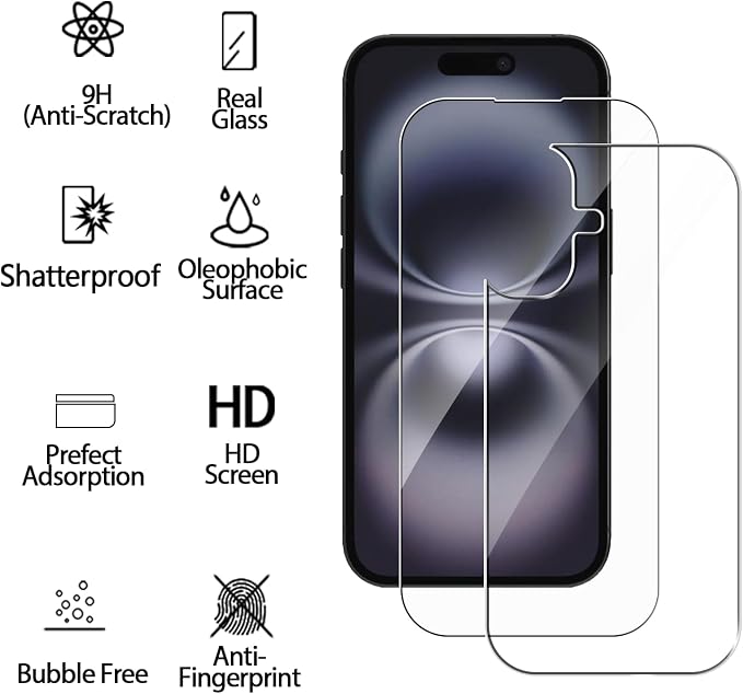 Front and Back Protector for iPhone 16 Plus + Camera Lens Protector | (2+2+2) 9H Hardness, Easy to Install with Alignment Tool,Case Friendly - Image 2