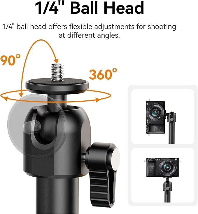 ULANZI ZJ02 Camera Desk Mount Stand Overhead Magic Articulating Arm | 98cm/38.6inch, 4-Section Adjustable, Aluminum, 1/4" Ball Head, for Cameras DSLR Lights Streaming Photo Video Shooting - Image 7