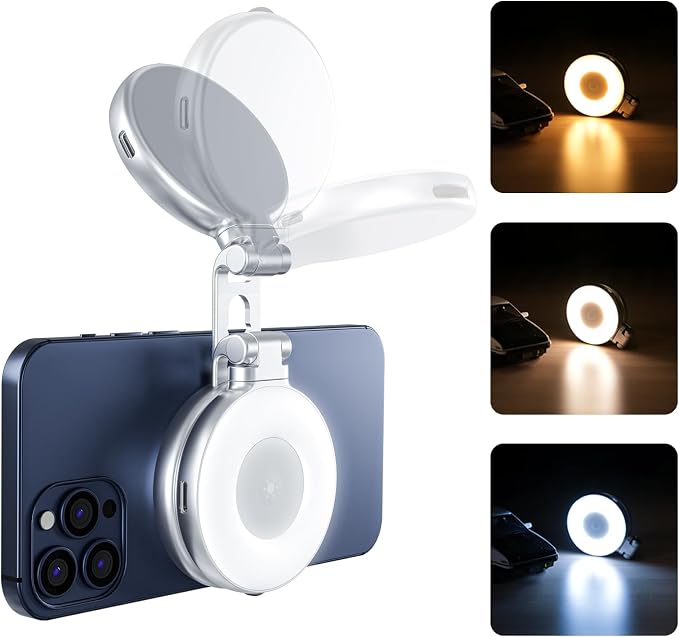 AFAITH C03 Magnetic Selfie Ring Light, Phone Light Compatible with iPhone Magsafe, CRI97 360° LED Selfie Ring Fill Light with Mirror for Selfies/Photography/TikTok/Zoom Calls/Video Conference by AFAITHMALL