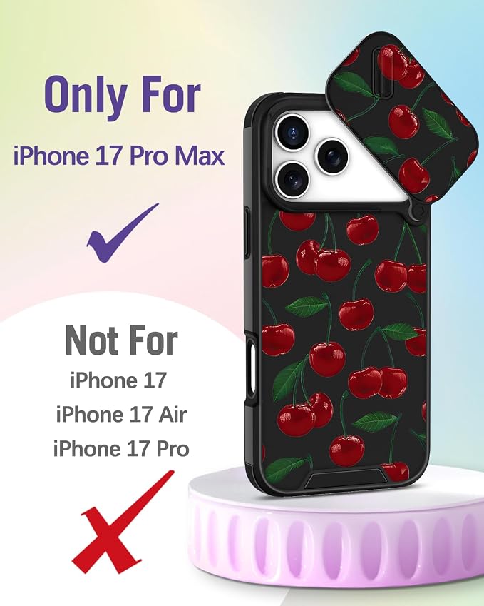 Buleens for iPhone 17 Pro Max Case 6.9 Inch - with Ring Stand & Camera Cover Aesthetic Cute Designed for Women Girls Girly Pretty Kawaii Cherry Phone Case for iPhone 17 Pro Max Compatible with Magsafe - Image 2