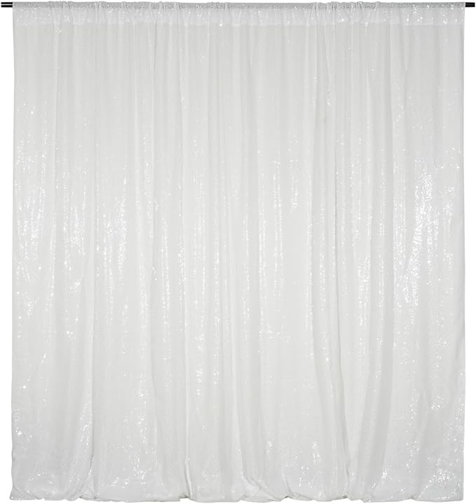 Poise3EHome White Sequin Backdrop, 8FT x 10FT Sequin Photography Backdrop Curtain for Party Decoration by Poise3EHome
