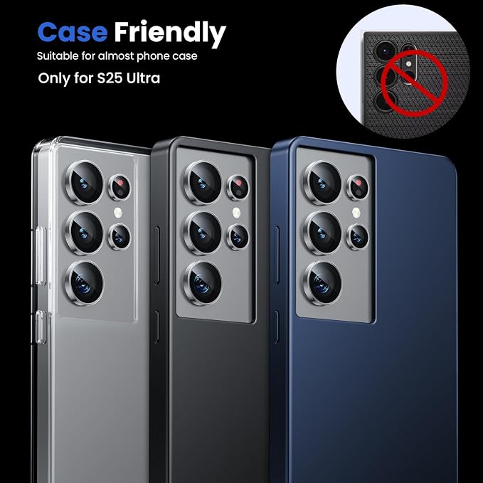 WSKEN for Samsung Galaxy S25 Ultra Camera Lens Protector - Ultra Thin | Case Friendly, 9H Shatterproof Tempered Glass, Anti Scratch Metal Circle, Camera Screen Protector Cover Accessories, Silver - Image 5