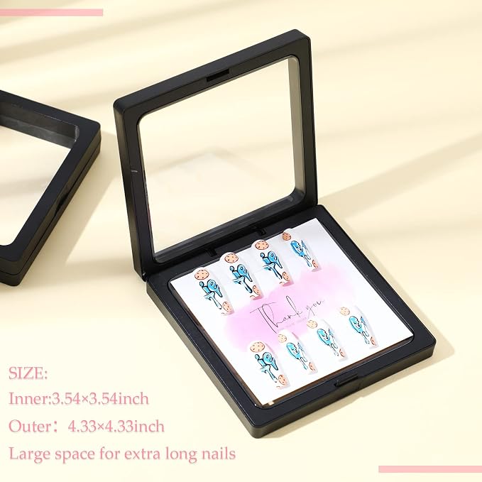 meekoo 30 Pcs Press on Nail Packaging Box with 90 Pcs Adhesive Double Sided Tape Artificial Nail Display Case Storage Container Box Acrylic Packaging Organizer for Art Home Salon(Black) - Image 3