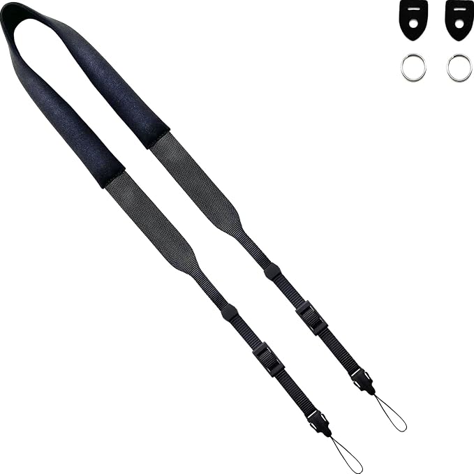 Camera Neck Strap Thin,Binocular Strap with Neoprene Padding,Camera Lanyard,Digital Mirrorless Camera Strap for Photographers,Washable,Black,58 Inch by YMTHamaz3