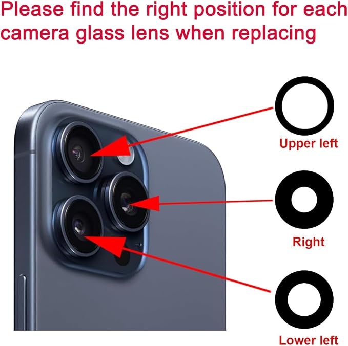 2 Set Back Rear Camera Lens Glass Replacement for iPhone 15 Pro with Reparing Toolkit - Image 6