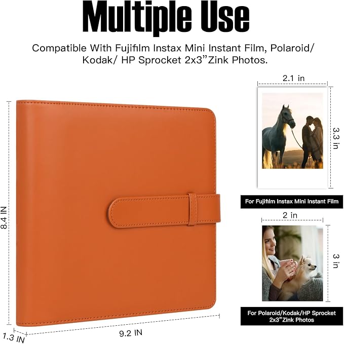 Veicevol 360-Pocket Album for Instax Mini & Polaroid 2x3 inch Photos, Black | Designed for Instax Mini and Polaroid 2x3 Photos, PU Leather Cover, Horizontal & Vertical Pockets, Wedding Birthday Travel - Image 2