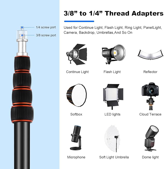 Extendable Travel Light Stand 7.2ft / 2.2m Portable Tripod with Carry Bag | Light Weight Adjustable Sturdy for Photography Studio Outdoor Shooting Speedlight Flash Reflector Ring Light - Image 4