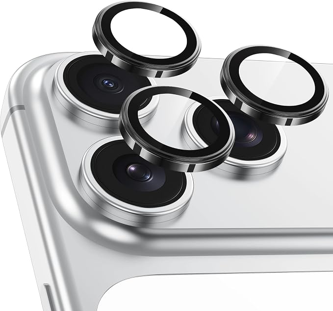 Meshine for iPhone 17 Pro/17 Pro Max Camera Lens Protector,Scratch Proof,Strong Adsorption,9H Hardness with Metal Ring Camera Cover,Ultra Thin Case Friendly, Accessories Lens Protector,Black by Meshine
