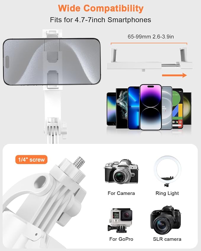 Yeaki 71” Auto Face Tracking Tripod for iPhone with Light,360° Rotating Phone Stand with Rechargeable Remote Control for TikTok Vlog, Phone Tripod for Android Camera/GoPro/Ring Light (White) - Image 7