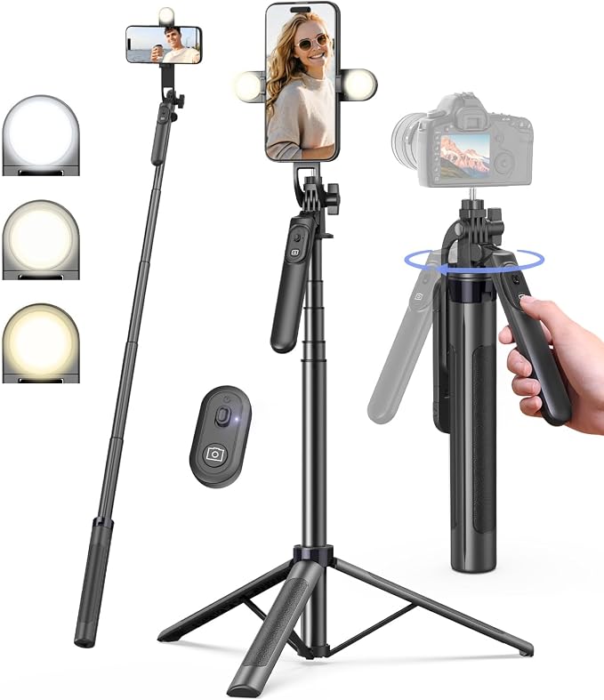 Yeaki 71" Phone Tripod,Tripod for iPhone with Fill Light and Rechargeable Remote,Aluminum Selfie Stick Phone Stand Compatible with Cell Phone/Camera/Ring Light/DJI/GoPro by YEAKI