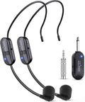 Wireless Microphone Headset Double Professional: Cordless Mic Head for Two People, Heads Handheld Mics 2 in 1- USB-C Rechargeable - 1/4'' and 1/8'' Plug for PA System, Voice Amplifier,Teaching,Fitness by lococomicrophonesystem