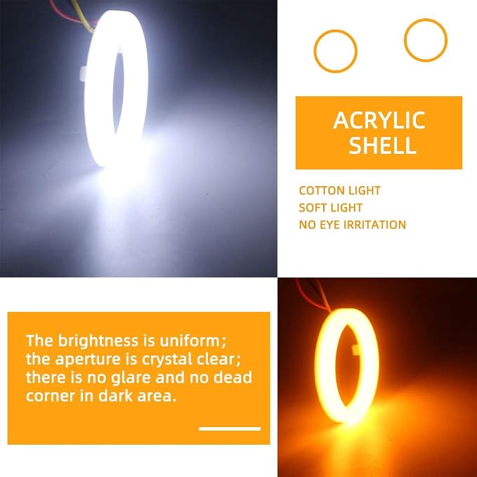 Qasim 1-Pair 70MM White+Amber Switchback 84SMD 4014 LED Car Angel Eyes Halo Ring DRL Fog Light Turn Signal Light Lamp 12V - Image 6
