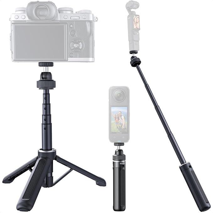 Llano 16"/40cm Action Camera Tripod for DJI Osmo Pocket 4/3, Insta360 X5 X4 X3, Gopro Hero13/12, Extendable Mini Tripod with 1/4'' Screw, Small Selfie Stick for Sony, Canon, 360° Ball Head, Black by TheHorizonofPossibility