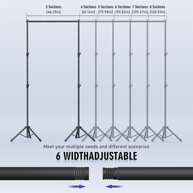Backdrop Stand Kit - 6 Widths, 10x8.5ft Adjustable Background Stand for Parties & Studio Photography - Image 3