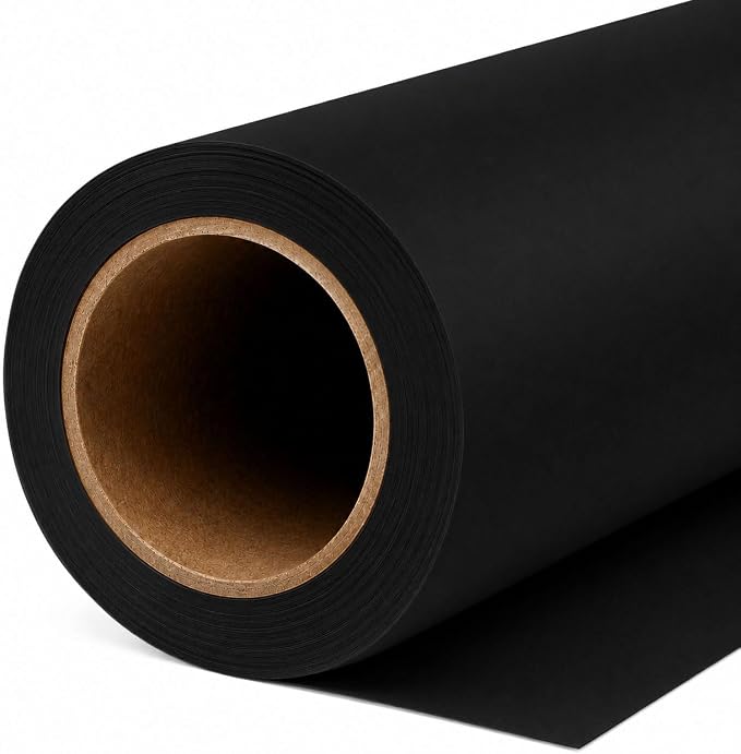 Yizhily Jet Black Seamless Paper Backdrop, 53 in x 32.8 ft | Headshots; portrait photography; product shoots; creative sets; small studio photoshoots by YizhilySeamlessBackgroundPaper