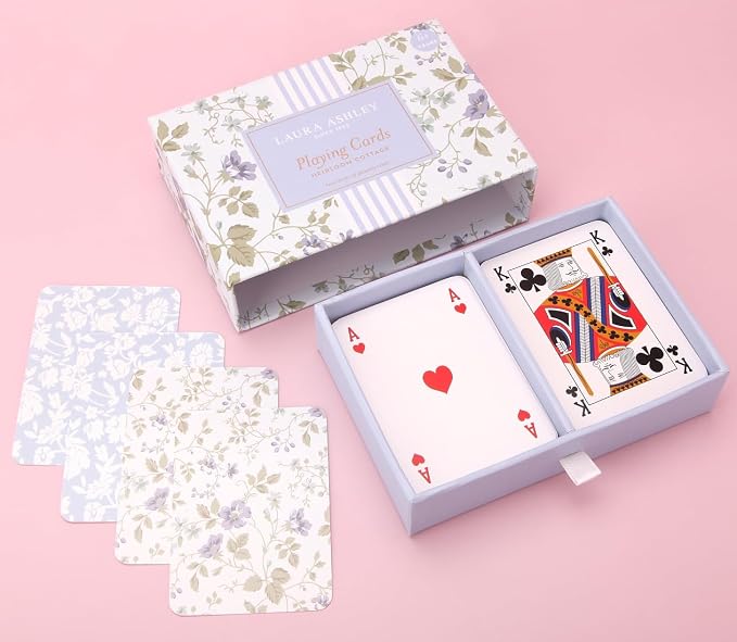 Laura Ashley Heirloom Cottage Playing Cards – Set of 2 Standard Card Decks in Elegant Storage Box – Vintage-Inspired Floral Poker & Bridge Cards – Gift for Women & Card Enthusiasts | Pretty & Vintage Floral Designs, Decorative Storage Box with Ribbon P... - Image 4