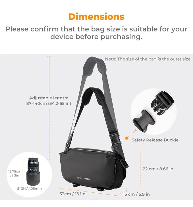 K&F CONCEPT Camera Sling Bag, Everyday Shoulder Crossbody Bag | Multifunction Photography Portable Bag, DSLR/SLR/Mirrorless Camera Case, Compatible for Canon/Nikon/Sony, BS01 - Image 6