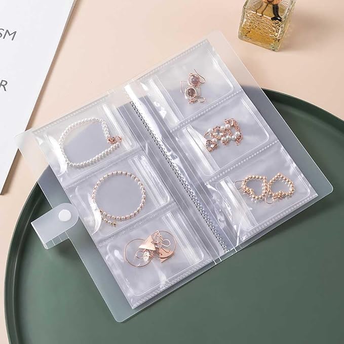 1 Pc Transparent Jewelry Storage Book 84 Pockets Jewelry Album Portable Travel Jewelry Organizer with 60 Pcs Small Clear Plastic Bags for Rings, Necklaces, Bracelets, Studs, Earrings, Brooches - Image 2