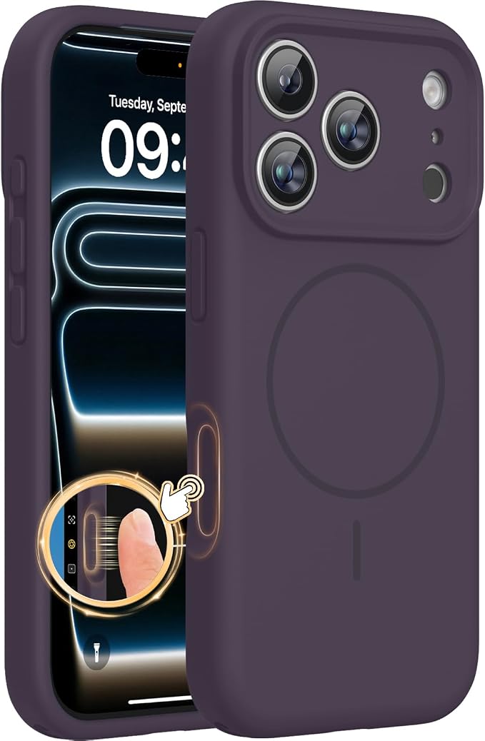 miracase Magnetic for iPhone 17 Pro Case, Compatible with MagSafe, Integrated Silicone Camera Control Cover, 3.0mm Thicken Shockproof Drop Protection Phone Case for 17 Pro,Dark Purple by Miracase
