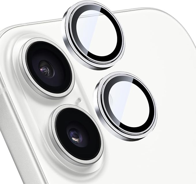 Camera Lens Protector for iPhone 17, Silver | AR+AF, 9H Tempered Glass, Individual Metal Ring, Anti Glare, Fall Protection, Camera Screen Cover by TENOC