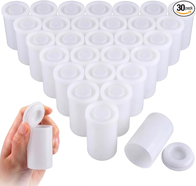 JOVITEC 30 Pieces Plastic Film Canister Holder, 35 mm Empty Camera Reel Containers, Storage Containers Case with Lids for Storing Small Accessories, Film, Keys, Coins, Art Beads(White) by Jovitec