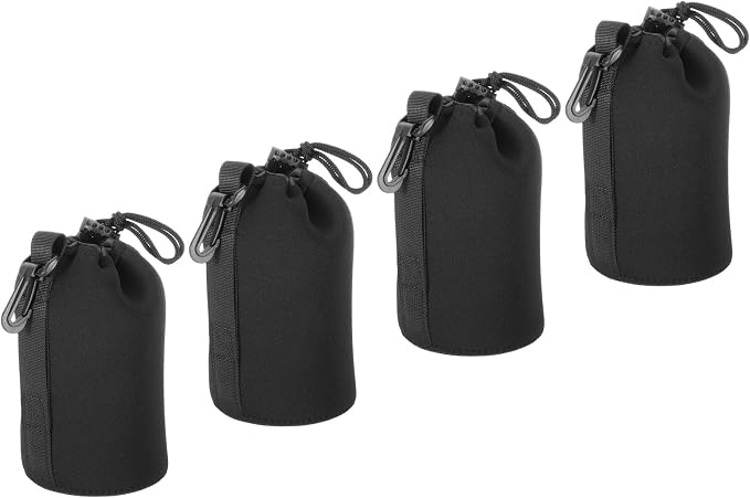 PATIKIL 4 Pcs 3.7" ID x 7.1" H Neoprene Lens Pouch Bag for DSLR Camera Lens, Black by PATIKIL