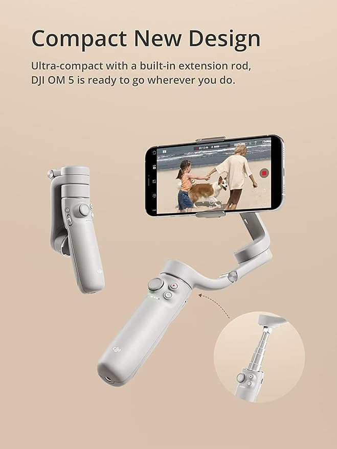 DJI OM 5 Smartphone Gimbal Stabilizer, 3-Axis Phone Gimbal, Built-In Extension Rod, Portable and Foldable, Android and iPhone Gimbal with ShotGuides, Vlogging Stabilizer, YouTube TikTok Video, Gray - Image 2