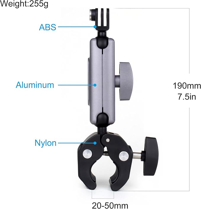 SOONSUN Super Clamp Camera Mount with Dual 360° Ballhead, Magic Arm & Phone Clip, Heavy Duty Clamp Mount for GoPro, Insta360, DJI Osmo, DSLR, iPhone, Bike Motorcycle Handlebar, Pole, Desk - Image 2