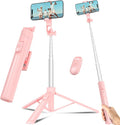 Selfie Stick Tripod for Phone with Remote Control & Holder, 63 Inch, Pink | Extendable Selfie Stick Travel for iPhone, iPhone Tripod for Video Recording by Liphisy
