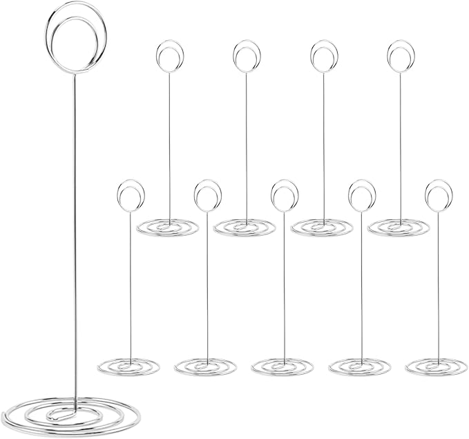 Table Number Holders, 10PCS Place Card Holder, Photo Holder (8.7" Silver) | Picture Holder, Card Stand Name Menu Clips, Large Size Table Sign Card Holder for Centerpieces Wedding Birthday Party by Hoewina