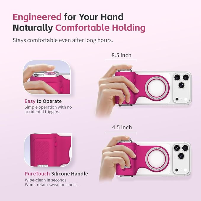COMITOK MOCA iPhone 17 Pro Camera Grip No Need App for iOS26, Compatible iOS17 and iOS18, Fun Shot Magnetic Grip for Phone Native Camera with Anti-Drop Detachable Remote and Convenient Keychain Hook - Image 4