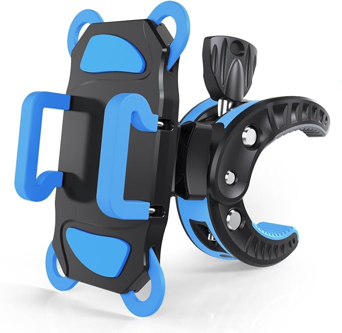 Crescendo CR-30 SlimClip Mic Stand Phone Holder, iPhone Clamp Mount, Pole Phone Mount, Microphone, Music or Drum Stand, Mic/Phone Clip - for iPhone, Samsung Galaxy, Pixel, Any Smartphone (Blue) by Crescendo