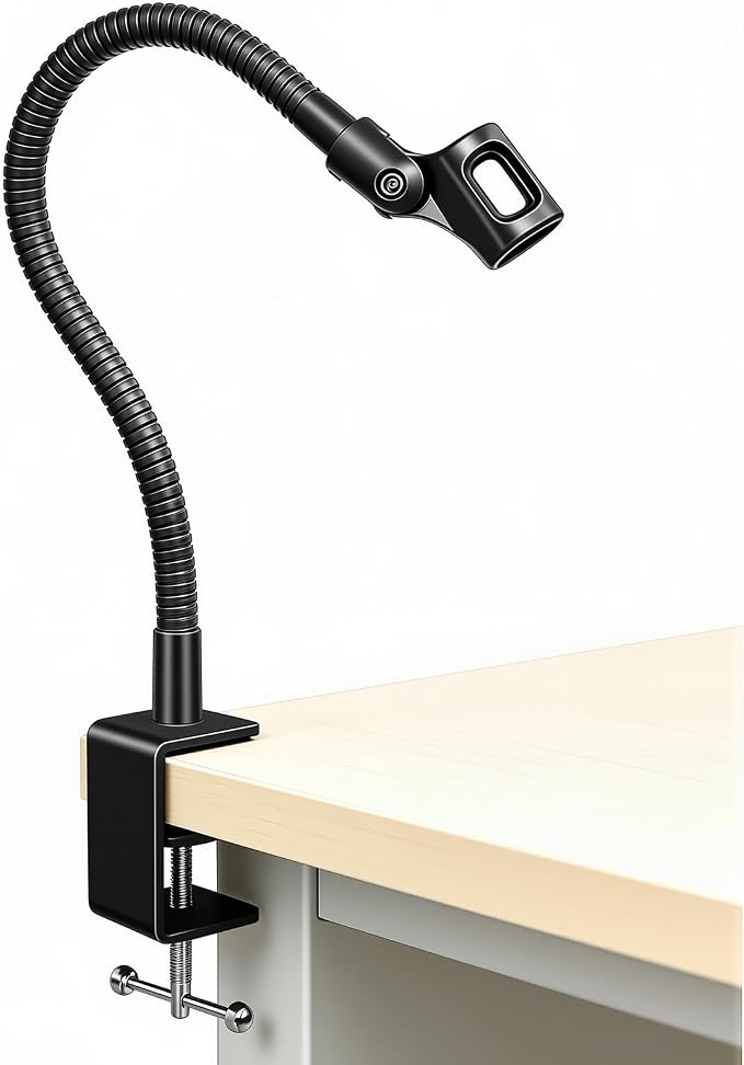 KC32 13-Inch Gooseneck Mic Stand, Heavy-Duty Desk Clamp for Podium | Flexible Arm Microphone Holder, Lectern Mount, 5/8-27 Thread, 3/8-16 Adapter, Mic Clip, Podcast, Pulpit, Studio, 3.2 lb Load by Angksorm